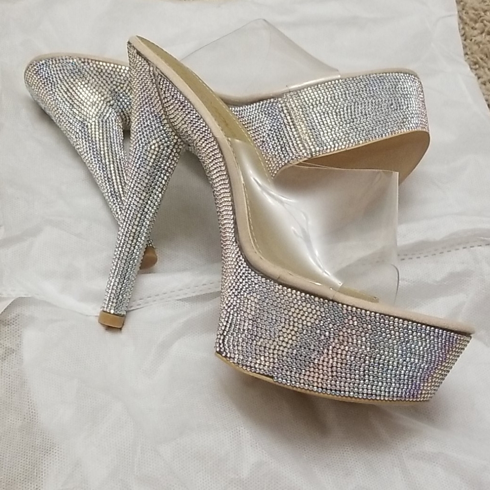 Clear/Transparent Iridescent Stone Heels
